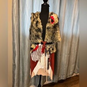 Handmade Festival Fur Vest & Skirt Set Tribal Boho Burning Man Size M